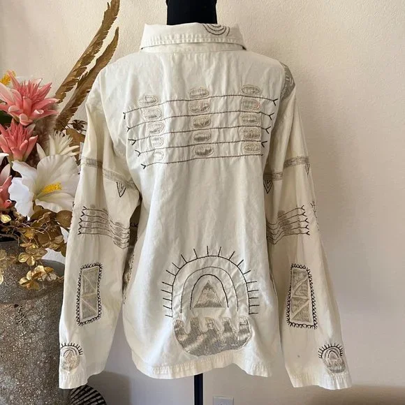 Vintage Brownstone Studio Unique Embroidered Boho Cottage Top w Oyster Buttons - Picture 5 of 13